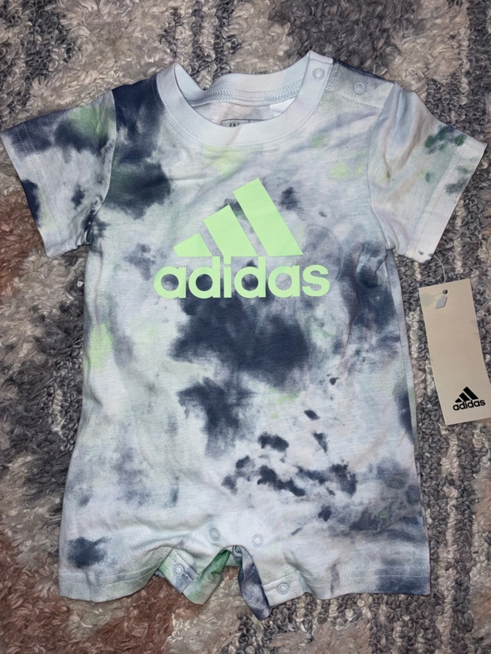 adidas Tie-Dye Logo Romper in Light Blue & Neon Green